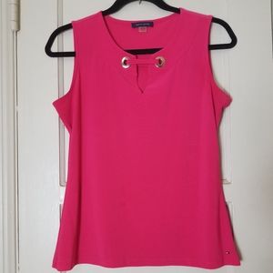 TOMMY HILFIGER pink metal embellishment neck sleeveless stretch top S